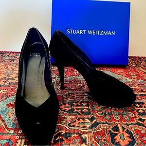 Stuart Weitzman Black suede peekaboo heels